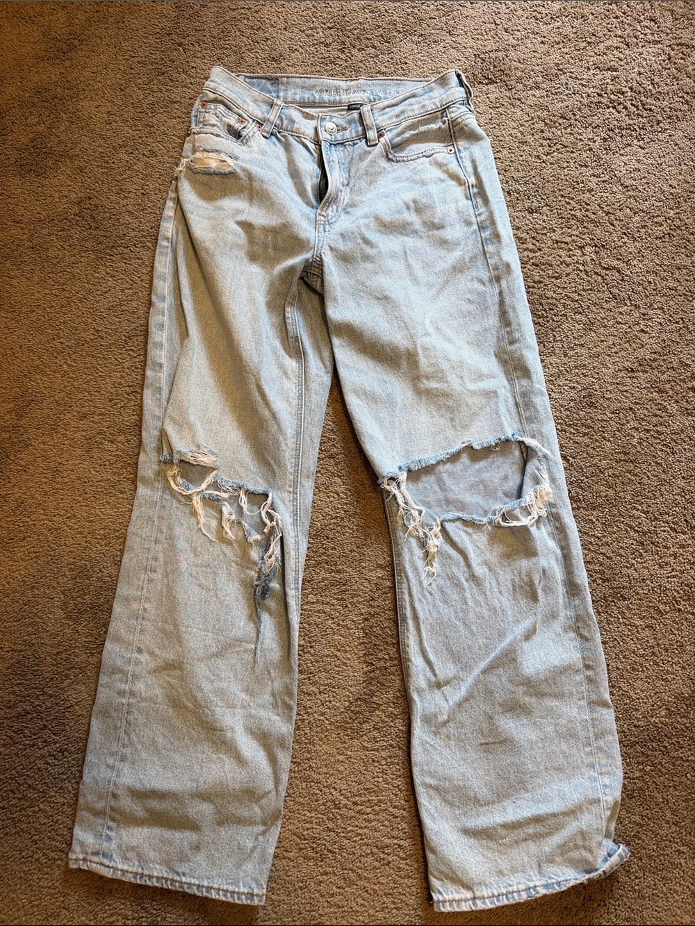 American eagle Light Blue Ripped Women's Jeans - Casual Wide Leg